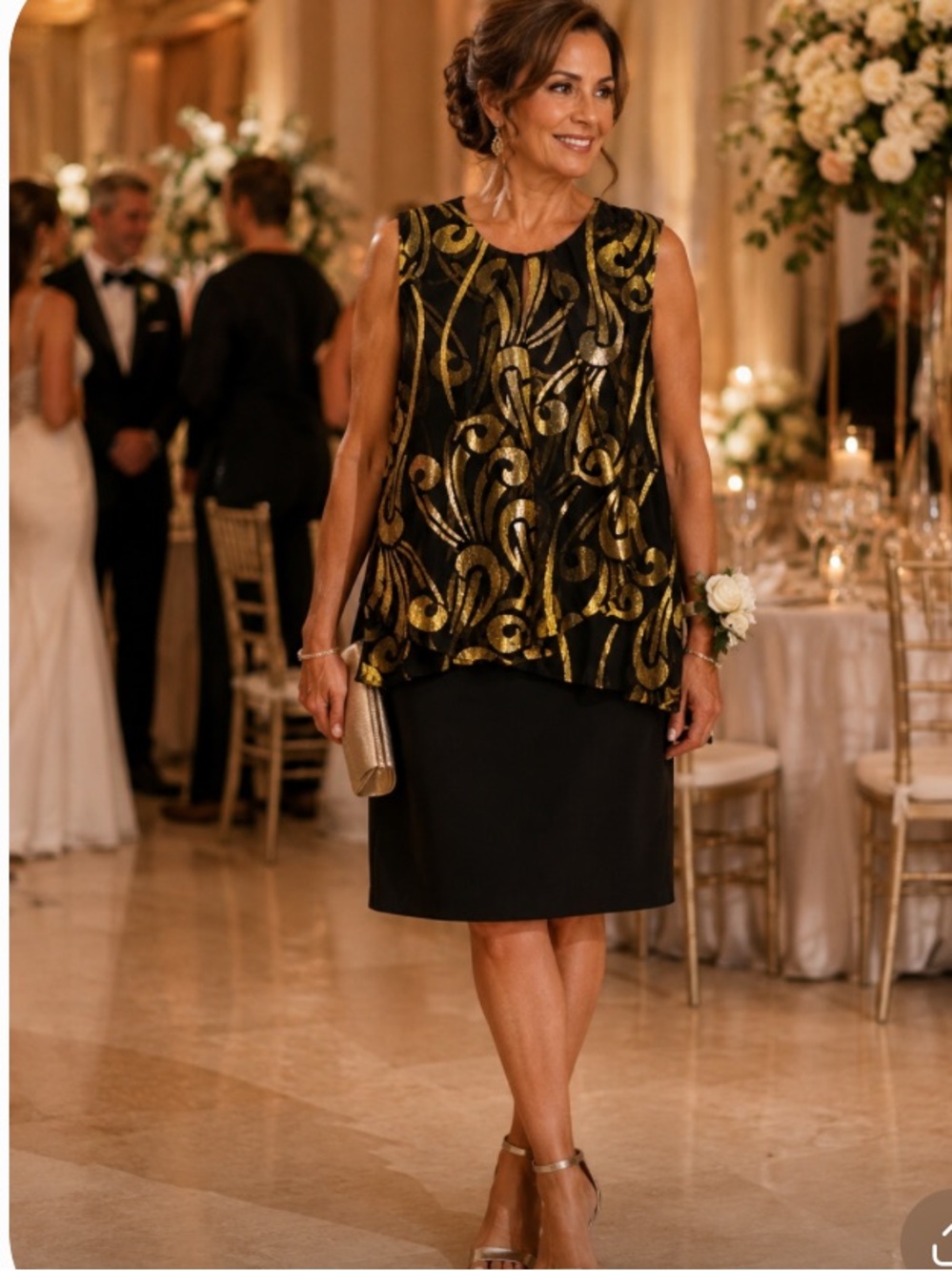 Seventh Avenue Black & Gold dress womens 18W Evening Wedding mother in law